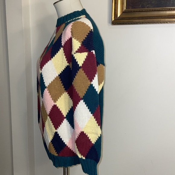 The Limited Vintage Argyle Ramie/Cotton Blend chunky sweater.  Heavyweight. M/L - Picture 4 of 12